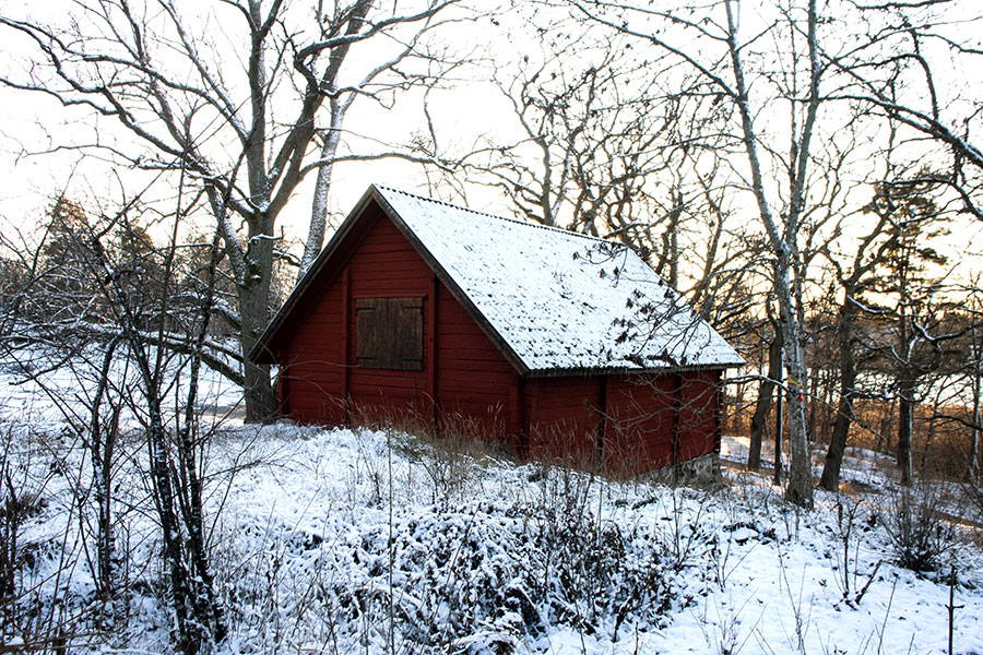 Ladan på Farstanäset, vinterbild. Foto: Tomas Wikström