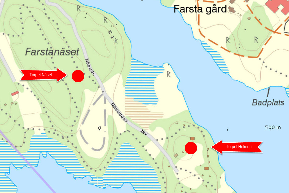 Farstanäsets Torp låg Nordväst om campingplatsen nära Näsuddsvägen