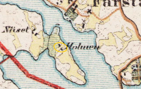 Karta 1869 visar Torpet Holmen
